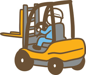 フォークリフトを運転している後ろ姿の作業服の男性