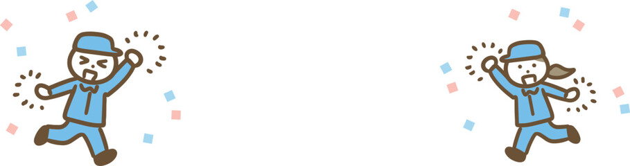 ポンポンを持って応援する作業服の男女