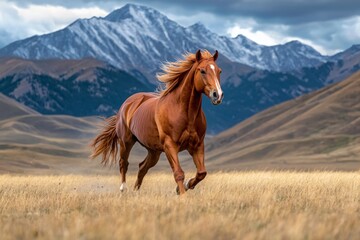 Obraz premium Majestic Stallion Galloping Across Open Landscape