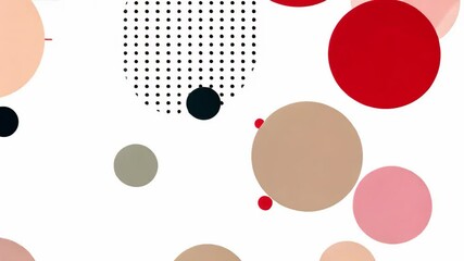  red white beige dots circles line and geometric shape fractal minimalist motion abstract, background