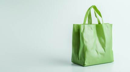 Make Friday Green Again concept,The green reusable shopping bag leans against a plain white background,highlighting sustainable shopping habits and environmental awareness,copy space