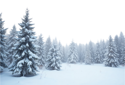 snow covered pine trees