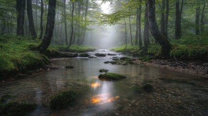 Fototapeta premium Ethereal Forest Landscape with Glowing Stream