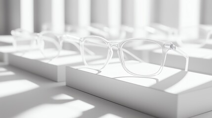 Fototapeta premium Stylish eyeglasses displayed elegantly on a white background, perfect for modern aesthetics.