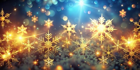 Fototapeta premium Abstract glow fractal Christmas background with bokeh and snowflake , abstract, glow, fractal, Christmas, background