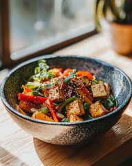 Fototapeta premium Colorful Fresh Vegetable Stir Fry with Tofu