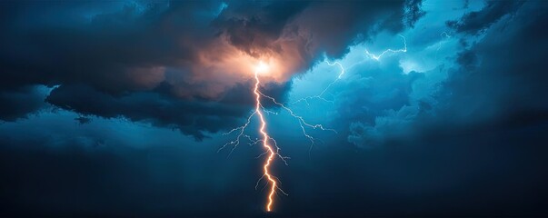 Fototapeta premium Dramatic lightning strike against a dark stormy sky.