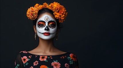 Elegant Catrinas in Floral Dresses with Traditional Makeup