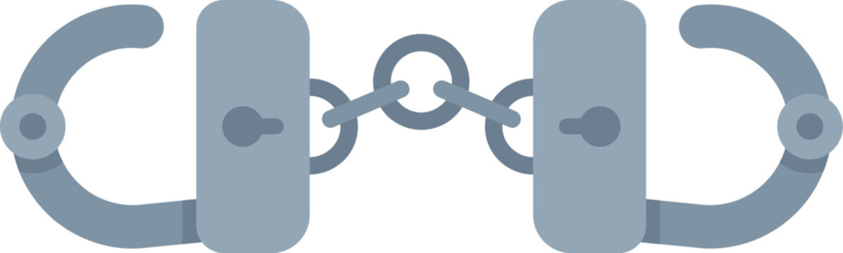 Pair of metal handcuffs for detaining criminals, concept of detention and justice system