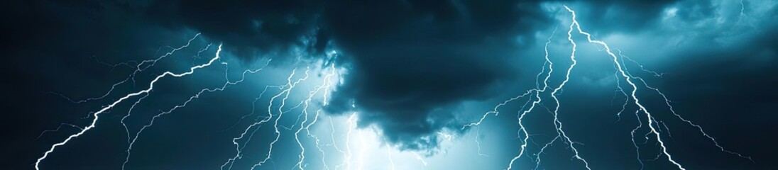 Fototapeta premium Person standing alone under stormy clouds with lightning flashes.