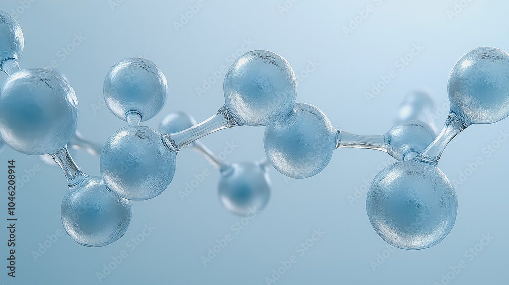 Poster a series of blue spheres are arranged in a line. the spheres are connected to each other, creating a