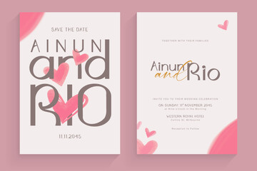 Aesthetic Wedding Invitation Template with Watercolor Pink Love Illustration