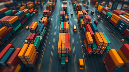 Obraz premium Aerial View of Colorful Shipping Containers in Port