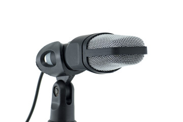 Professional microphone on stand isolated against a white background