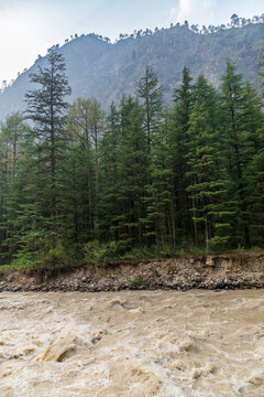 BeauBeautiful view at parbati river valley at kasol, himachal pradesh, India.