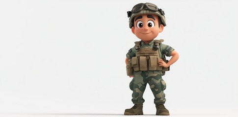 Naklejka premium Cartoon Soldier with Camouflage Uniform and Goggles
