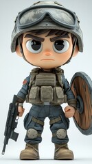Fototapeta premium Cartoon Soldier Holding a Gun and Shield