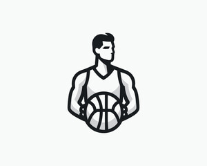 Basketball player logo design icon symbol vector illustration.