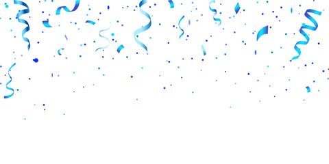 Falling blue confetti seamless background. Luxury blue confetti and carnival ribbons.