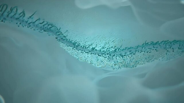 educational 4K animation illustrating mucociliary clearance process respiratory system focusing ciliary cells bronchi trachea nasal cavity maxillary sinuses nose rhinitis sinus virus cilia runny