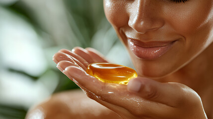 Woman Holding Golden Massage Oil Stone in Hand