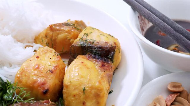 Cha Ca_06 - Grilled fish, with vermicelli noodles