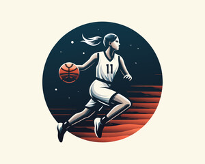 Naklejka premium Basketball player logo design icon symbol vector illustration.