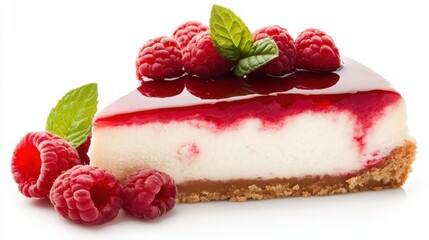 raspberry cheesecake on a white background
