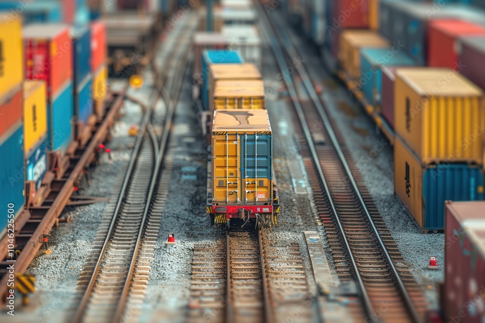 Aufkleber containers are being loaded from a truck onto a train at a busy transport hub, showcasing the effici