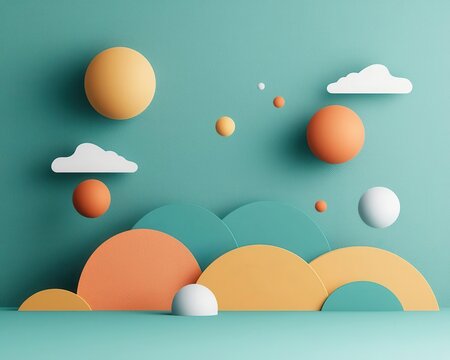 Abstract shapes with a gradient texture, floating in a surreal landscape, basic shapes, gradient surrealism