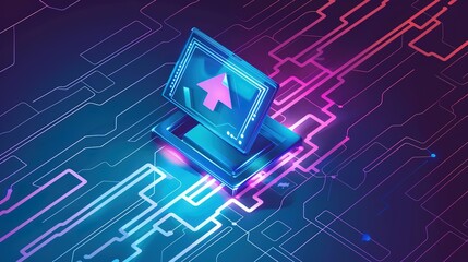 Fototapeta premium Illustration of Data Download - a vivid and representative visual. The illustration depicting the process of data download presents a clear and engaging technological scenario.