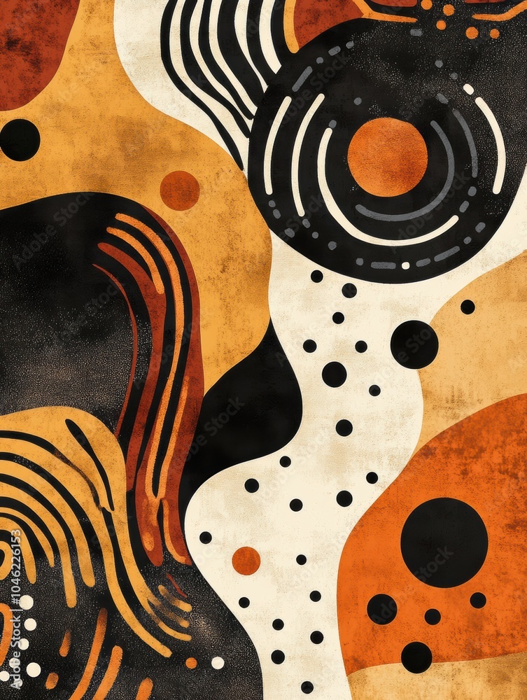 Aufkleber a vibrant retro-inspired doodle design showcases warm tones, unique patterns, and playful shapes rem