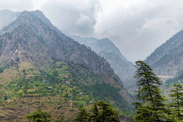 A small village nested in the hills of Parvati valley at kasol, himachal pradesh, India.