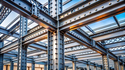 Fototapeta premium Very strong steel structure made of riveted beams, steel, structure, riveted, beams, industrial, durability
