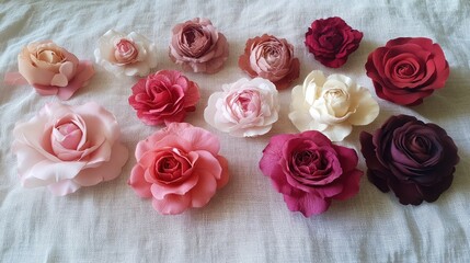 Fototapeta premium Colorful Collection of Artisan Flowers on Fabric Background
