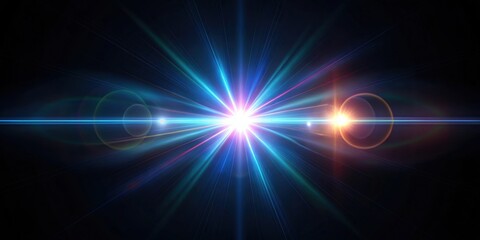 Obraz premium Abstract lens flare on a black background, light, glare, flare, abstract, background, black, glow, shine, optics, bright