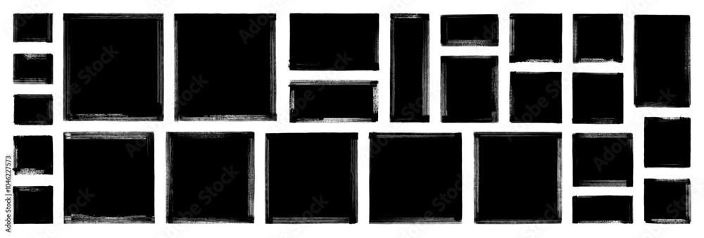 Fototapete black grunge vector rectangular and square text box frames. hand drawn rough texture brush strokes. 