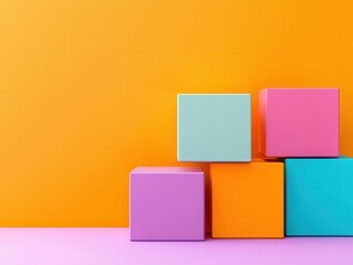 Obraz premium Perfectly aligned colorful cubes in a gradient pattern, basic shapes, modern minimalism