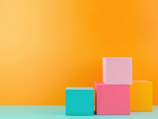 Obraz premium Perfectly aligned colorful cubes in a gradient pattern, basic shapes, modern minimalism