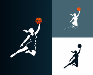 Naklejka premium Basketball player logo design icon symbol vector illustration.