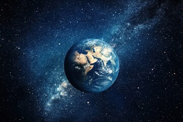Fototapeta premium Earth as seen from space, surrounded by stars, capturing the planet's fragility and the vastness of the universe 