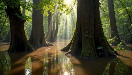 Flooded Forest with Sun Rays