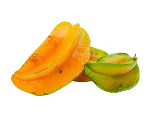 Isolated photo of ripe starfruits on white background. 