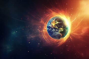Obraz premium Earth's magnetic field illustrated with lines, symbolizing the planet's protective shield against cosmic radiation 