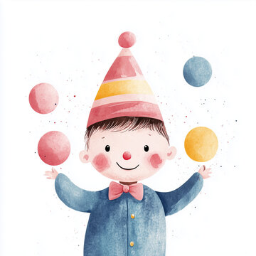 circus juggler,  pastel colorer watercolor