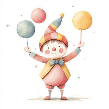 circus juggler,  pastel colorer watercolor