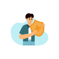 Health Insurance Character Men Holding Shield