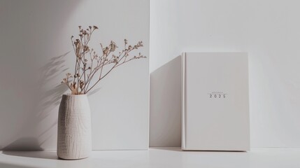 Minimalist Still Life with Dried Flowers and 2025 Diary