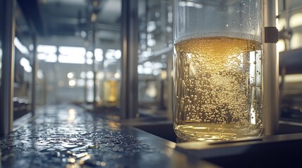 Bubbles in a Laboratory Beaker Filled with Liquid