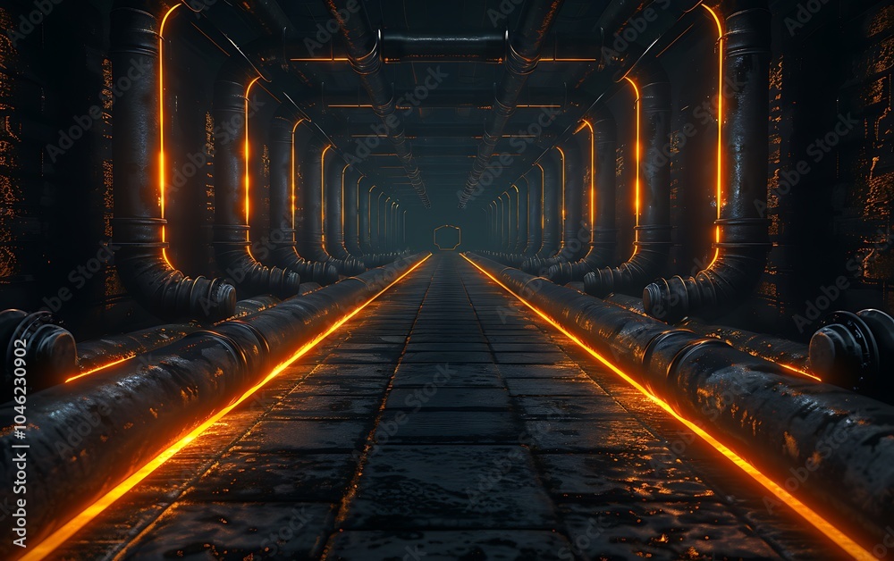 Aufkleber underground fuel system processing biofuel with glowing pipelines and robotic optimization